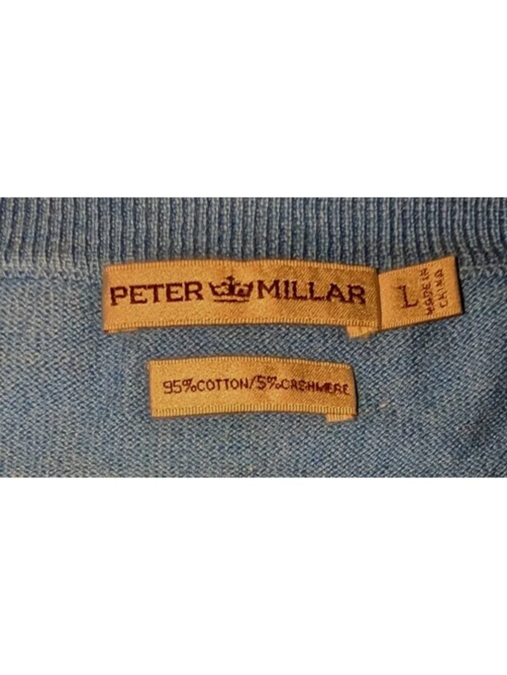 Peter Millar V Neck Sweater Cotton Cashmere Blend Blue Large